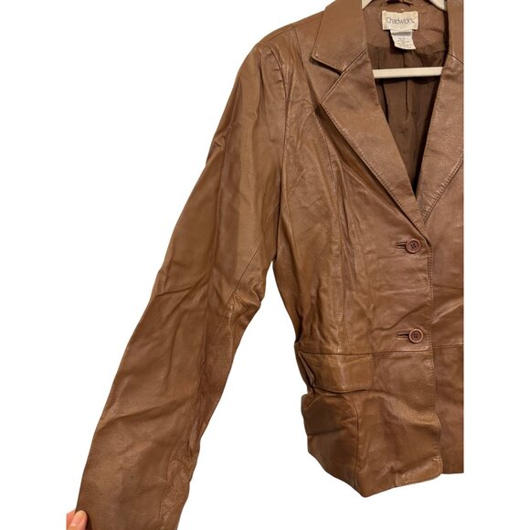 Vintage Chadwicks Womens Leather Blazer Size 12 Brown Single-Breasted Jacket Ful - Picture 3 of 7
